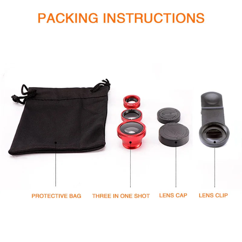Universal 3 In 1 Fisheye Phone Lens 0.67X Wide Angle Zoom Lens Fish Eye Macro Lens Camera Kit With Phone Clip For iPhone Xiaomi