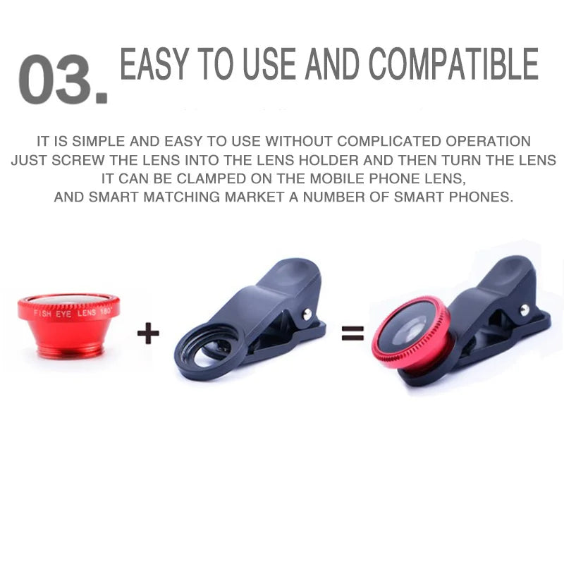 Universal 3 In 1 Fisheye Phone Lens 0.67X Wide Angle Zoom Lens Fish Eye Macro Lens Camera Kit With Phone Clip For iPhone Xiaomi