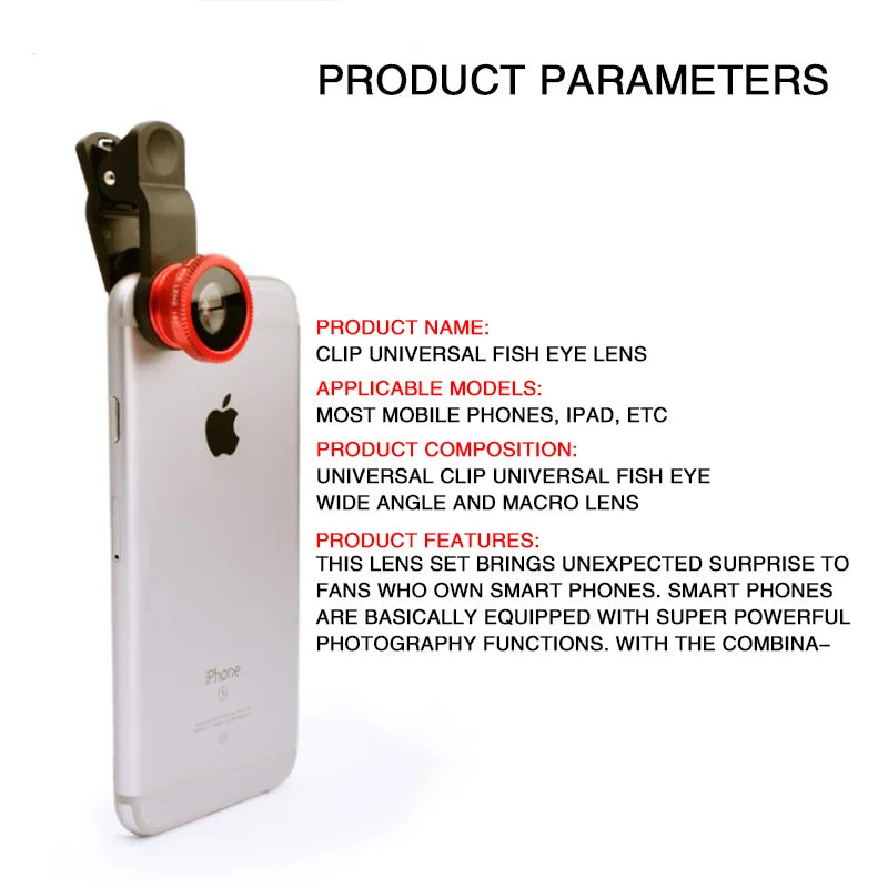 Universal 3 In 1 Fisheye Phone Lens 0.67X Wide Angle Zoom Lens Fish Eye Macro Lens Camera Kit With Phone Clip For iPhone Xiaomi