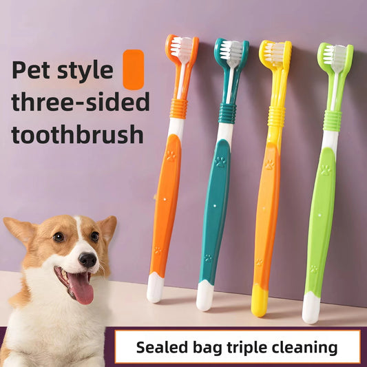 3-Head Pet Toothbrush Dogs Oral Cleaning Soft Bristle Toothbrush for Small Breed Easy Grip Handle Gentle on Gums Reduce Plaque