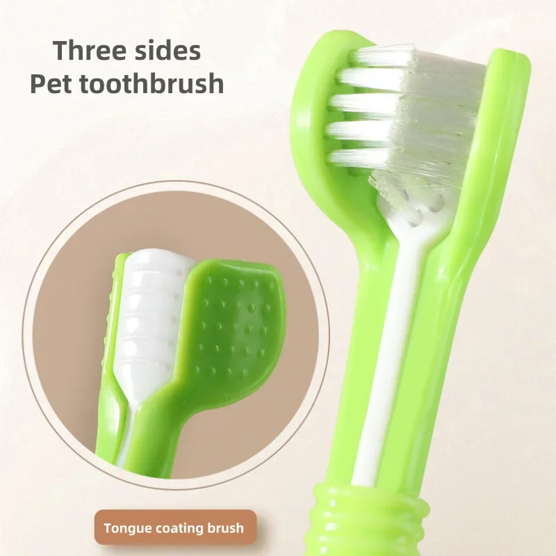 3-Head Pet Toothbrush Dogs Oral Cleaning Soft Bristle Toothbrush for Small Breed Easy Grip Handle Gentle on Gums Reduce Plaque
