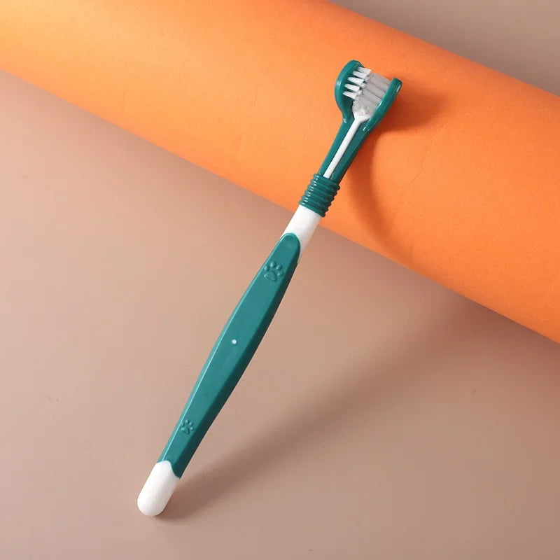 3-Head Pet Toothbrush Dogs Oral Cleaning Soft Bristle Toothbrush for Small Breed Easy Grip Handle Gentle on Gums Reduce Plaque