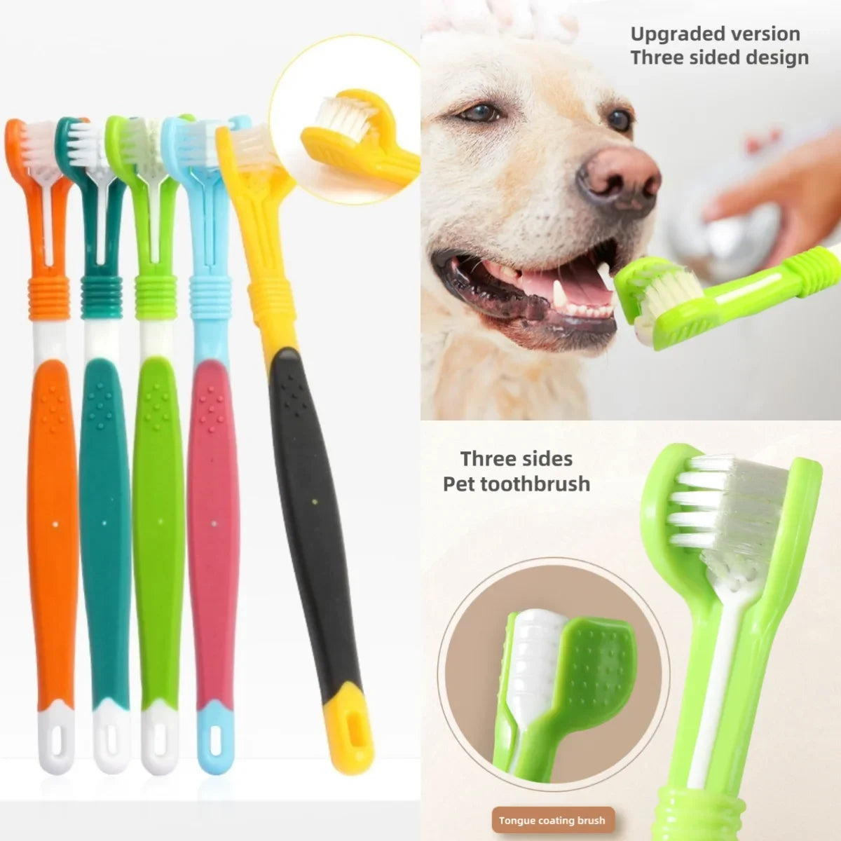 3-Head Pet Toothbrush Dogs Oral Cleaning Soft Bristle Toothbrush for Small Breed Easy Grip Handle Gentle on Gums Reduce Plaque