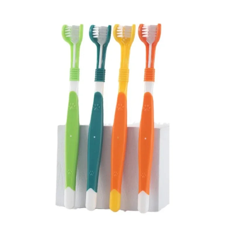3-Head Pet Toothbrush Dogs Oral Cleaning Soft Bristle Toothbrush for Small Breed Easy Grip Handle Gentle on Gums Reduce Plaque